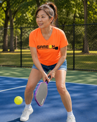 Load image into Gallery viewer, Woman wearing Ladies Game On Pickleball graphic tee