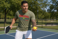 Load image into Gallery viewer, "Pickleball Born Stripes T-Shirt – Men's lifestyle mockup, striped pickleball graphic tee"