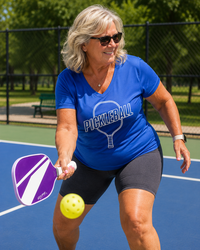 Load image into Gallery viewer, Women's pickleball performance v-neck t-shirt lifestyle photo, moisture wicking athletic tee