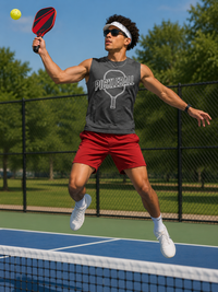 Load image into Gallery viewer, Men's pickleball muscle tank lifestyle photo, moisture wicking sleeveless athletic shirt