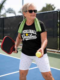 Load image into Gallery viewer, Woman wearing Pickleball Grandma fun graphic tee