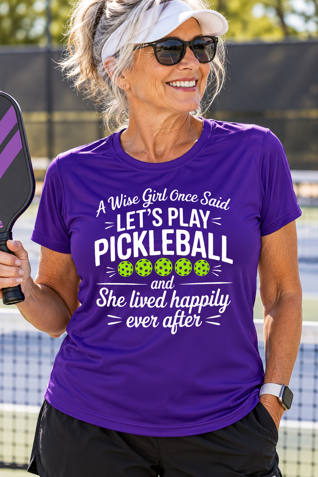 A Wise Girl Once Said Let's Play Pickleball Crew Neck Tee l Funny Ladies Moisture Wicking Shirt